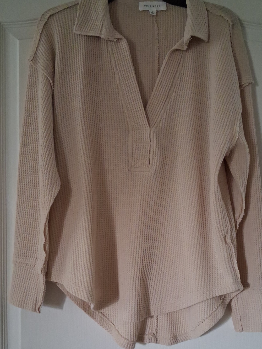 NEW! Pink Rose Cream Waffle Knit Collared Pullover